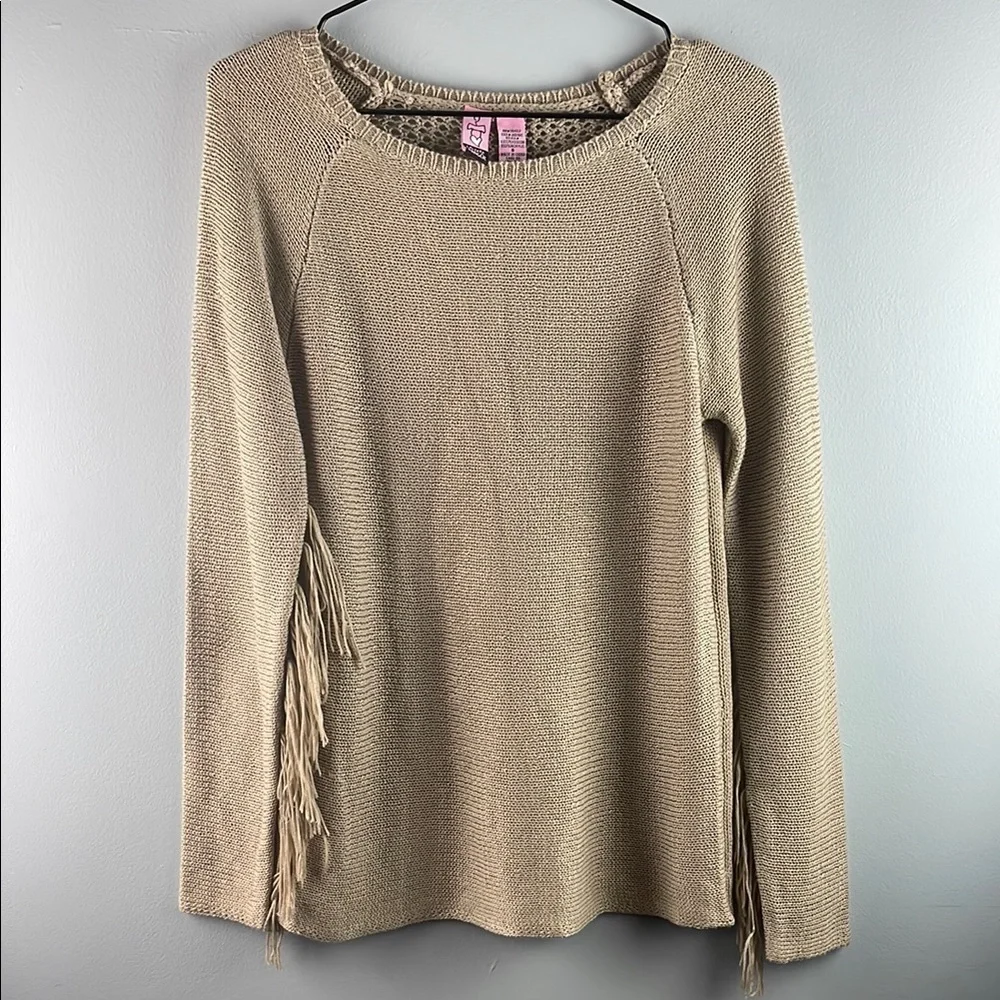 Women's Beige Sweater with Fringe Detail Size S